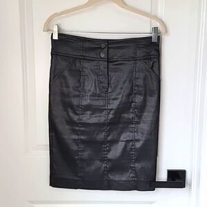 Bebe Black Shiny Metallic Pencil Skirt - Size 6